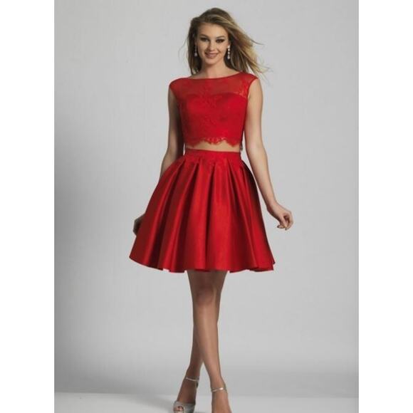 Dave and Johnny A5449 Short 2 Piece Red Dress Lace Size 5/6 Small - Picture 2 of 8